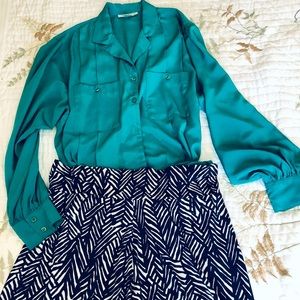 AQUA GREEN BLOUSE WITH STRIPED SKIRT !!